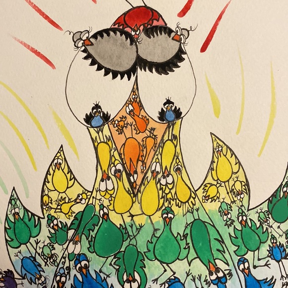 Unframed Original Watercolour Art Rainbow Birds on Watercolour Paper AB Artist - Picture 3 of 4